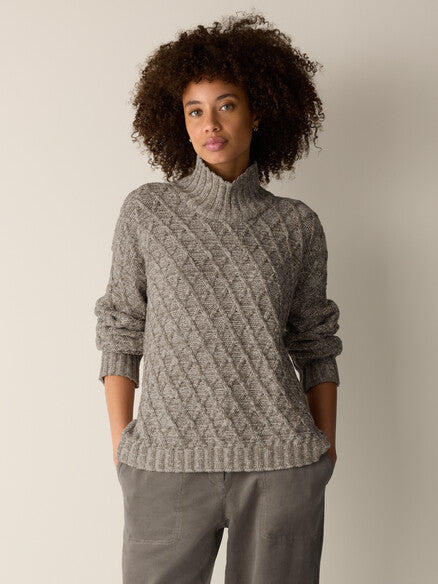 Eileen Fisher Peruvian Cotton Boucle Fluff Turtleneck Boxy Fit, Basic Length Women's XS