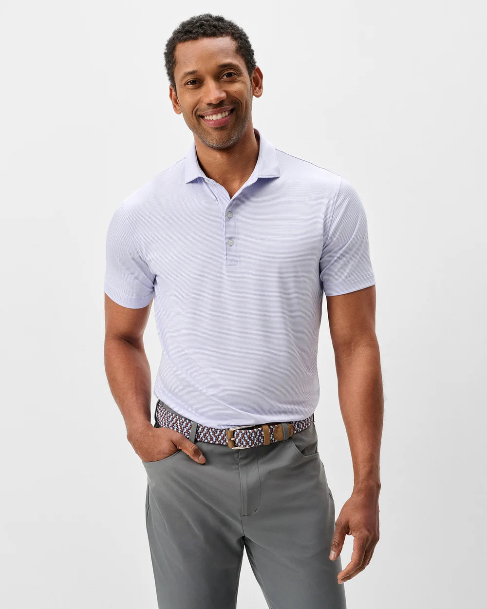 *Johnnie-O Performance Jersey Polo - Lyndonn Stripe, Viola, Men's Medium