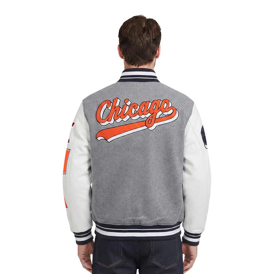 NFL Chicago Bears Script Tail Men's Rib Wool Varsity - Heather Grey/White/Midnight Navy - Large