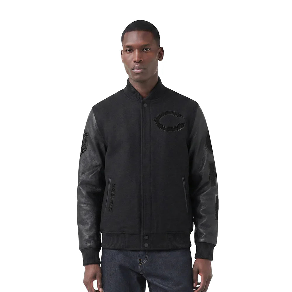 NFL CHICAGO BEARS TRIPLE BLACK LOGO MEN'S VARSITY JACKET Size L