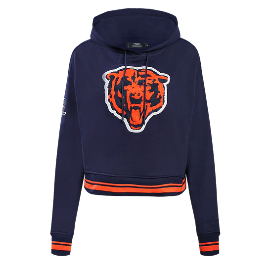 NFL Chicago Bears Retro Classic Women's Cropped Pullover Hoodie - Midnight Navy/Orange/ Midnight Navy - Size Large