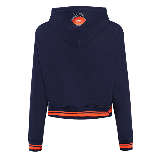 NFL Chicago Bears Retro Classic Women's Cropped Pullover Hoodie - Midnight Navy/Orange/ Midnight Navy - Size Large
