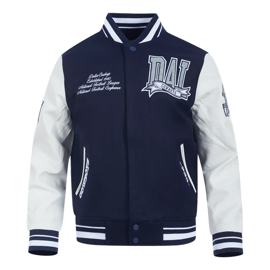 NFL Dallas Cowboys Team Pennants Men's Rib Wool Varsity Jacket - Midnight Navy/White - 2XL