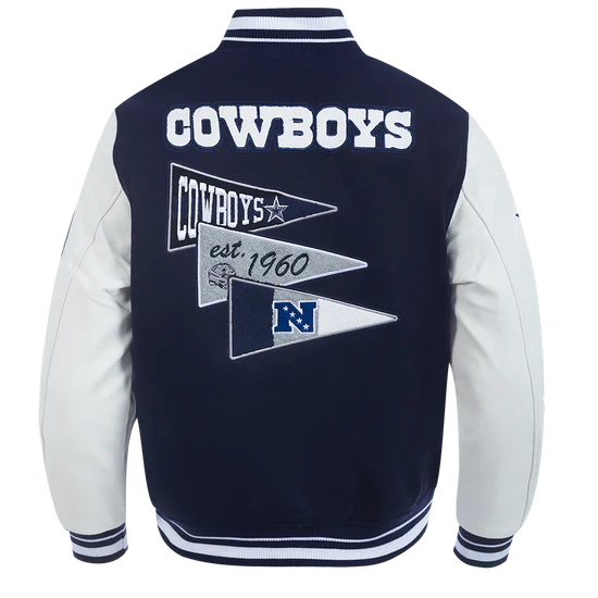NFL Dallas Cowboys Team Pennants Men's Rib Wool Varsity Jacket - Midnight Navy/White - 2XL