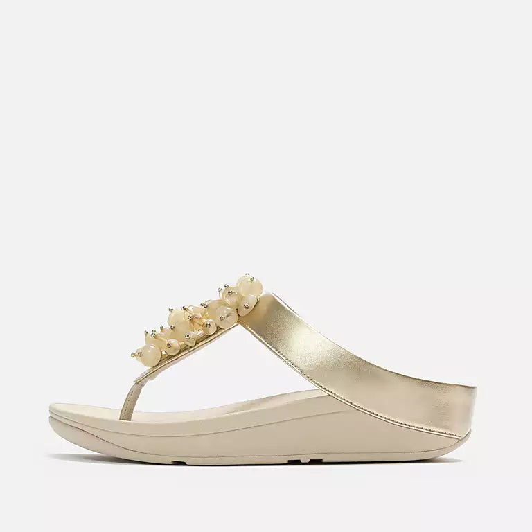 fitflop Women's FINO Bead-Cluster Metallic Toe-Post Sandals in Platino - 8