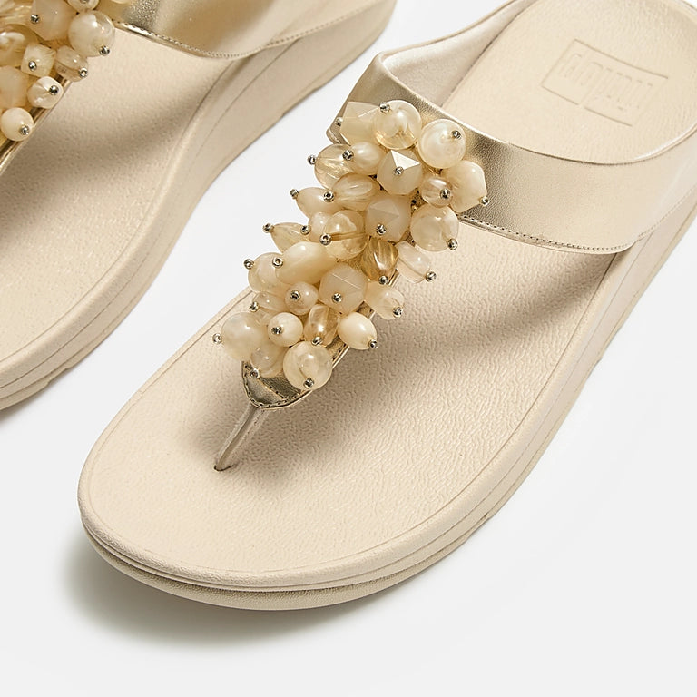 fitflop Women's FINO Bead-Cluster Metallic Toe-Post Sandals in Platino - 8