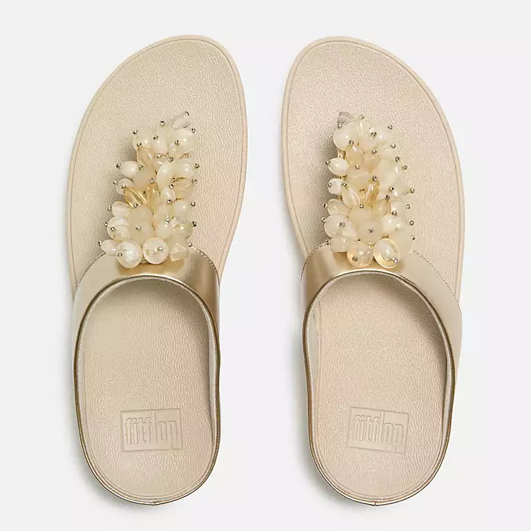 fitflop Women's FINO Bead-Cluster Metallic Toe-Post Sandals in Platino - 8