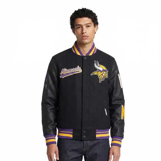NFL Minnesota Vikings Script Tail Men's Rib Wool Varsity - Black/Purple - Size 3XL