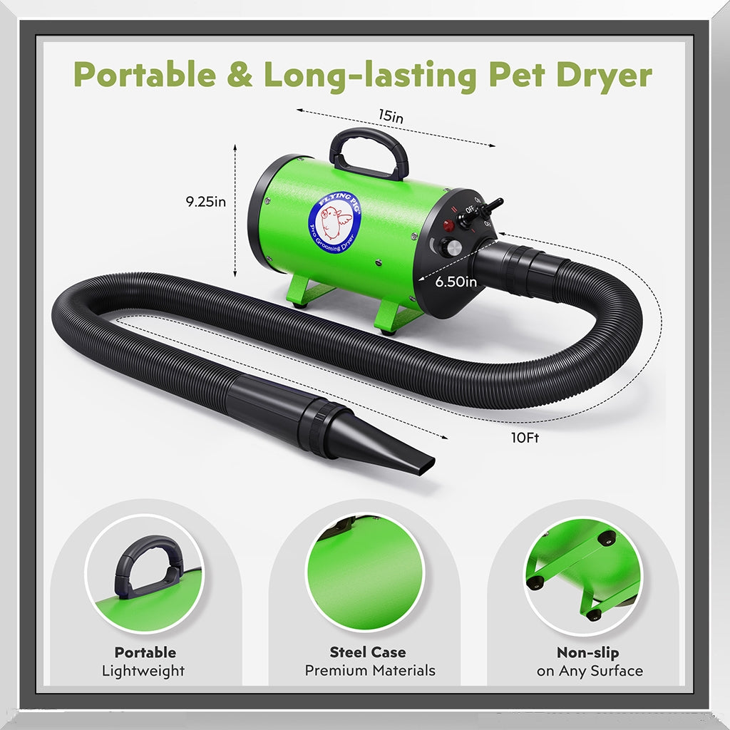 Flying One High Velocity Dog Grooming Dryer - Green