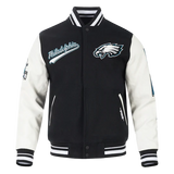 NFL Philadelphia Eagles Script Tail Men's Rib Wool Varsity - Black/White - Large