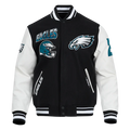 NFL Philadelphia Eagles Turn It Up Men's Rib Wool Varsity Jacket - Black/White - XL