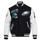 NFL Philadelphia Eagles Turn It Up Men's Rib Wool Varsity Jacket - Black/White - XL