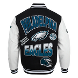 NFL Philadelphia Eagles Turn It Up Men's Rib Wool Varsity Jacket - Black/White - XL