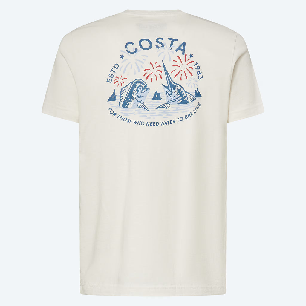 Costa Firework Friends Americana Short Sleeve T-Shirt - Vintage White - Small