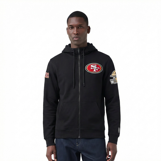 NFL SAN FRANCISCO 49ERS CLASSIC CHENILLE DOUBLE KNIT FULL ZIP HOODIE- SIZE: LG