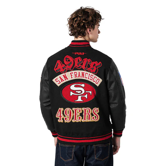 NFL San Francisco 49ers Best Of - Men's Rib Wool Varsity Jacket - Black/Red/Black - Size L