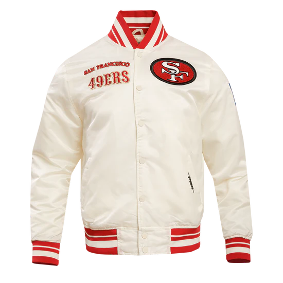 NFL San Francisco 49ers Retro Classic Men's Rib Satin Jacket - Eggshell/Red - Size Large