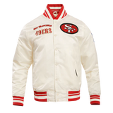 NFL San Francisco 49ers Retro Classic Men's Rib Satin Jacket - Eggshell/Red - Size Large