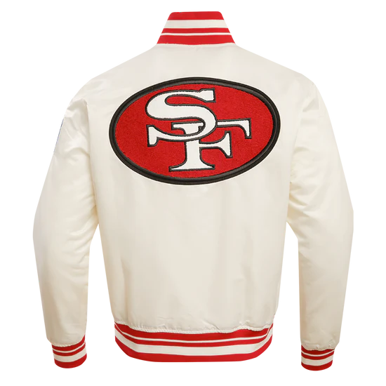 NFL San Francisco 49ers Retro Classic Men's Rib Satin Jacket - Eggshell/Red - Size Large