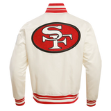 NFL San Francisco 49ers Retro Classic Men's Rib Satin Jacket - Eggshell/Red - Size Large