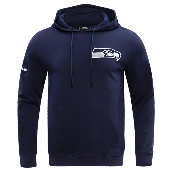 NFL SEATTLE SEAHAWKS CLASSIC CHENILLE MEN'S DOUBLE KNIT PULLOVER HOODIE-LG