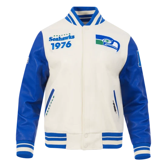 NFL SEATTLE SEAHAWKS RETRO CLASSIC MEN'S RIB WOOL VARSITY JACKET - L