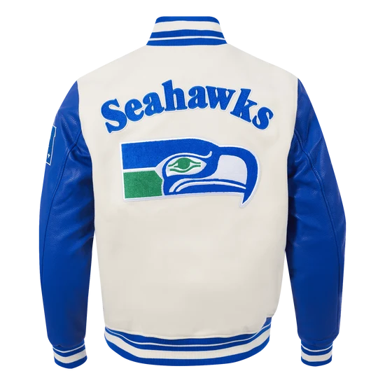 NFL SEATTLE SEAHAWKS RETRO CLASSIC MEN'S RIB WOOL VARSITY JACKET - L