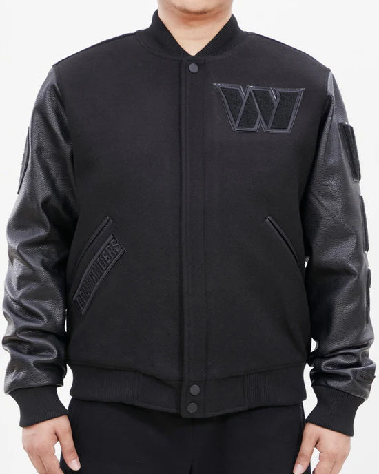 NFL Washington Commanders Triple Black Wool Men's Varsity Jacket - Size XL