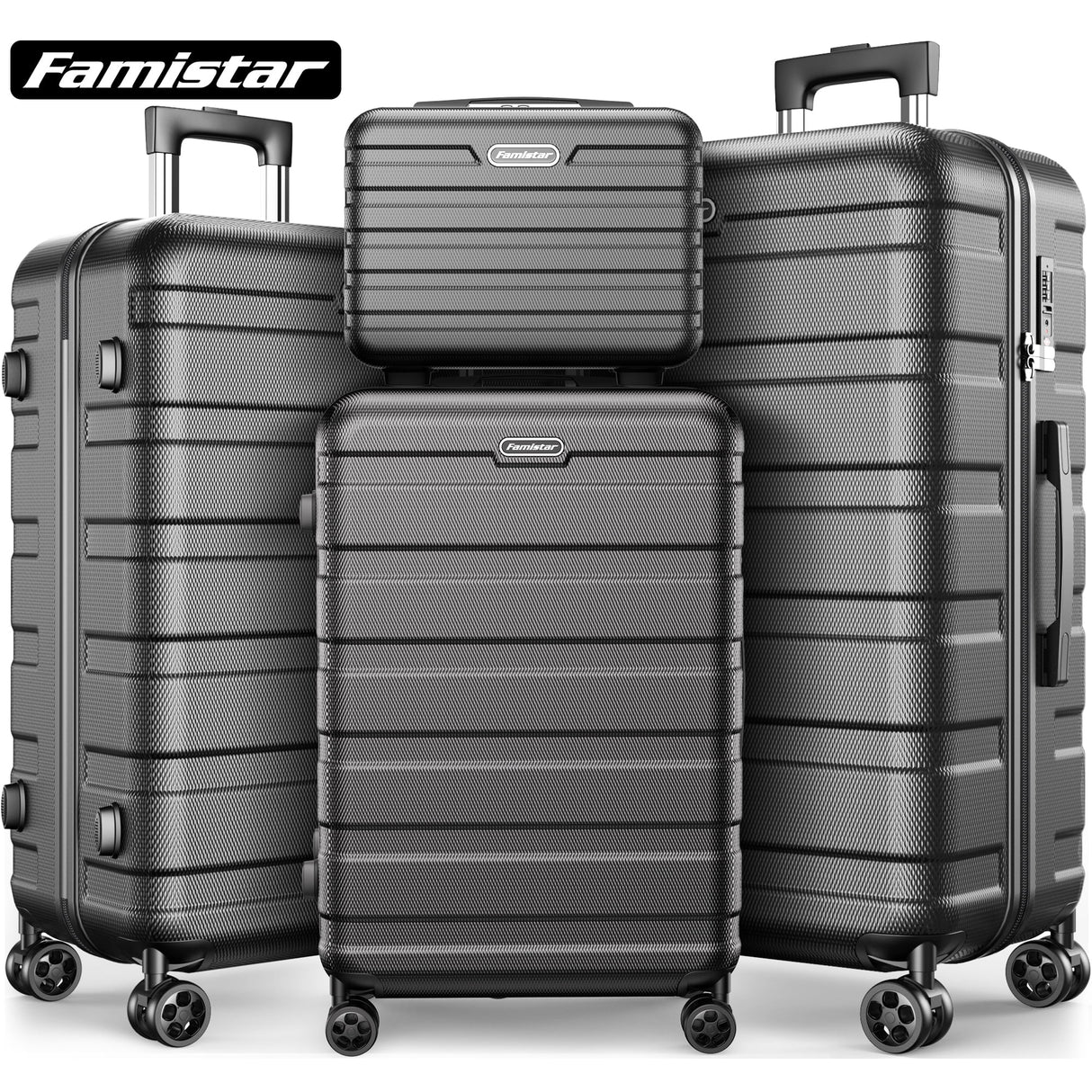 4pc Luggage Sets with Spinner Wheels, Hardshell Lightweight Suitcase with TSA Lock, Carry On Luggage for Travel-Black