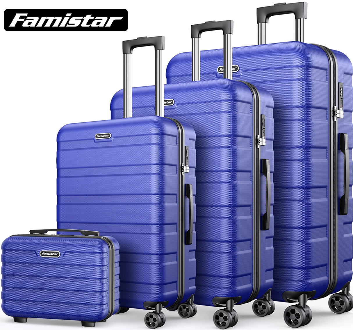 Famistar 4 Piece Hardside Luggage Suitcase Set Blue (New Open Box)