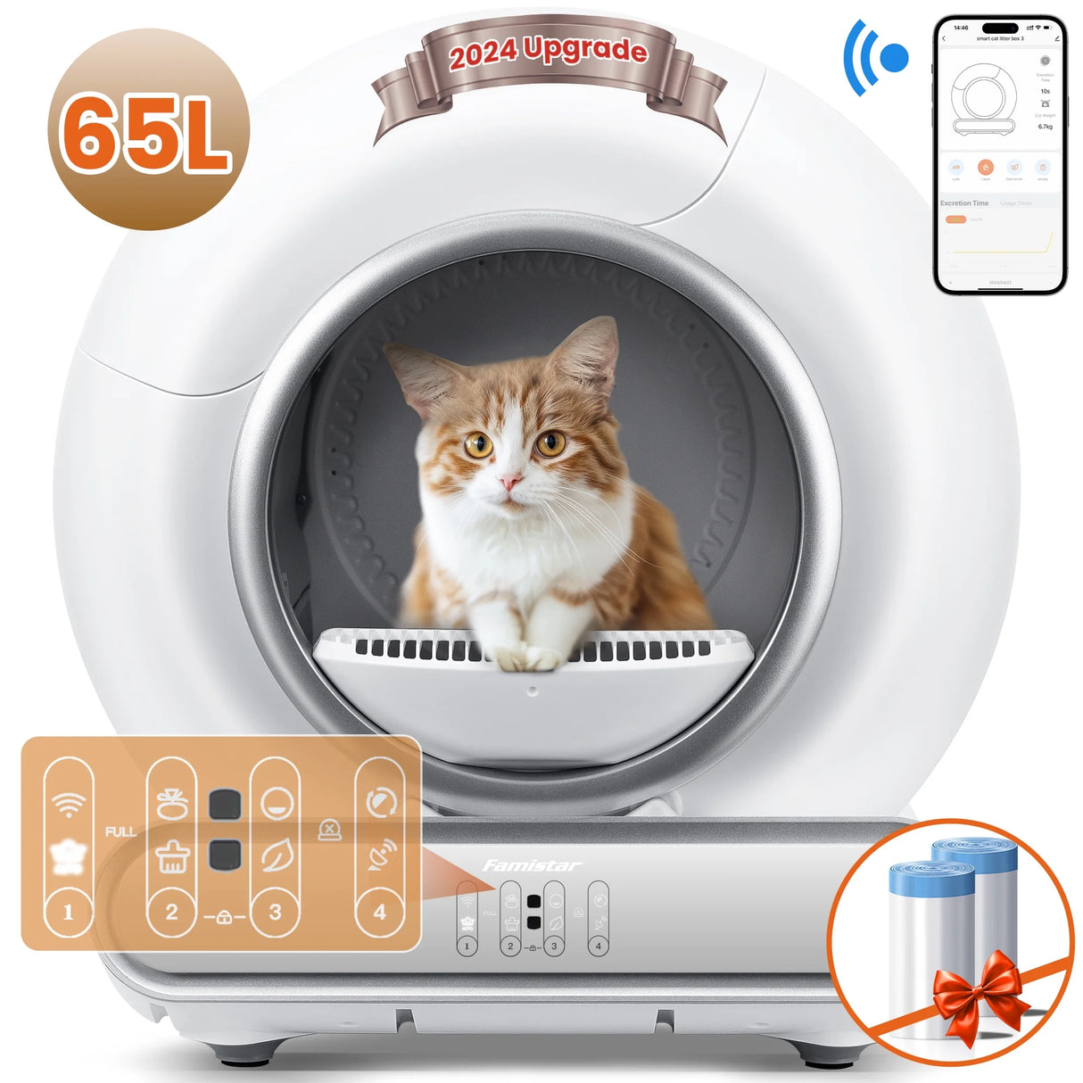 Famistar Self Cleaning Cat Litter Box, Automatic Cat Litter Box with App Control