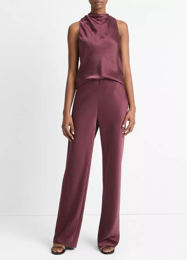 Vince Fluid Satin Bias Pant, Black Rose    New