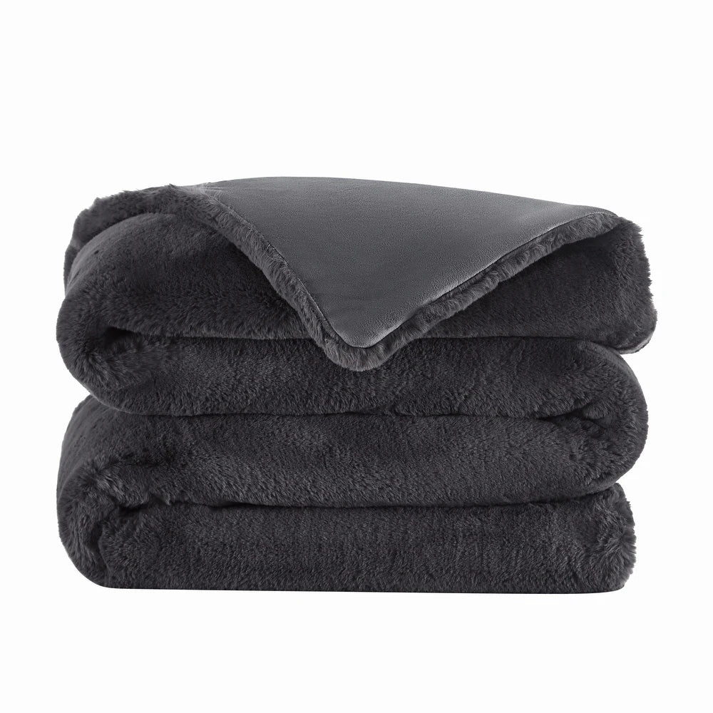 Frye Luxe Faux Fur Throw 60inx70in, Grey