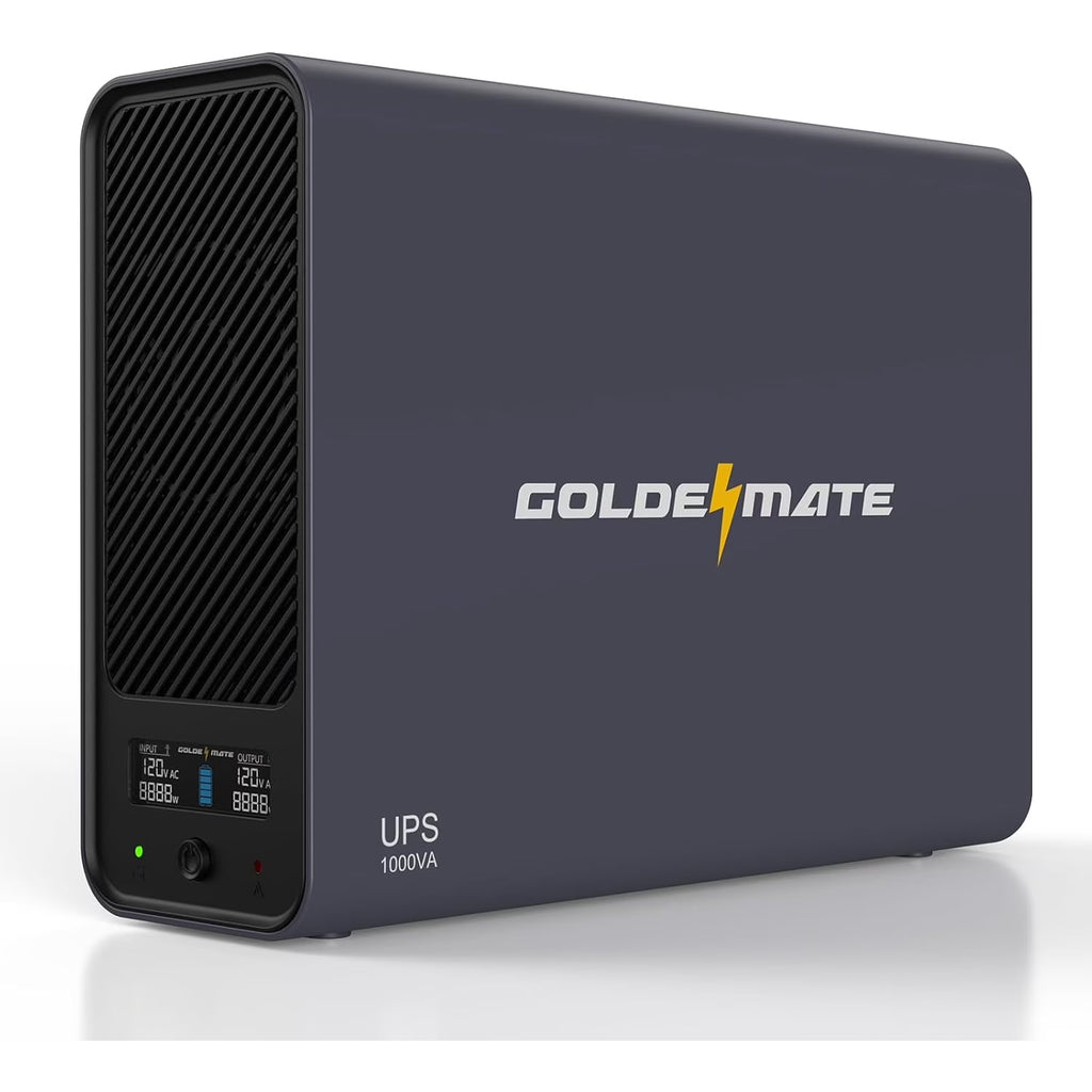 GOLDENMATE 1000VA /800W Lithium UPS Battery Backup and Surge Protector with Pure Sine Wave, Communication Port, 8 Outlets and LCD Display