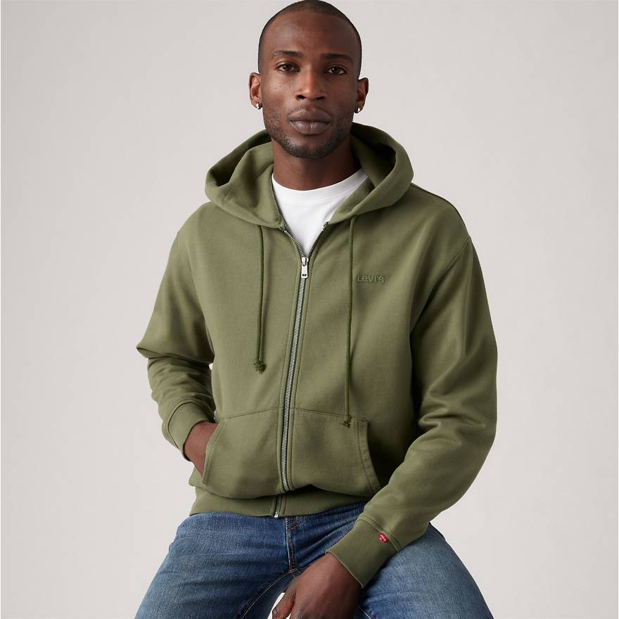 Large-LEVI-Authentic Full Zip Sweatshirt-(GREEN)