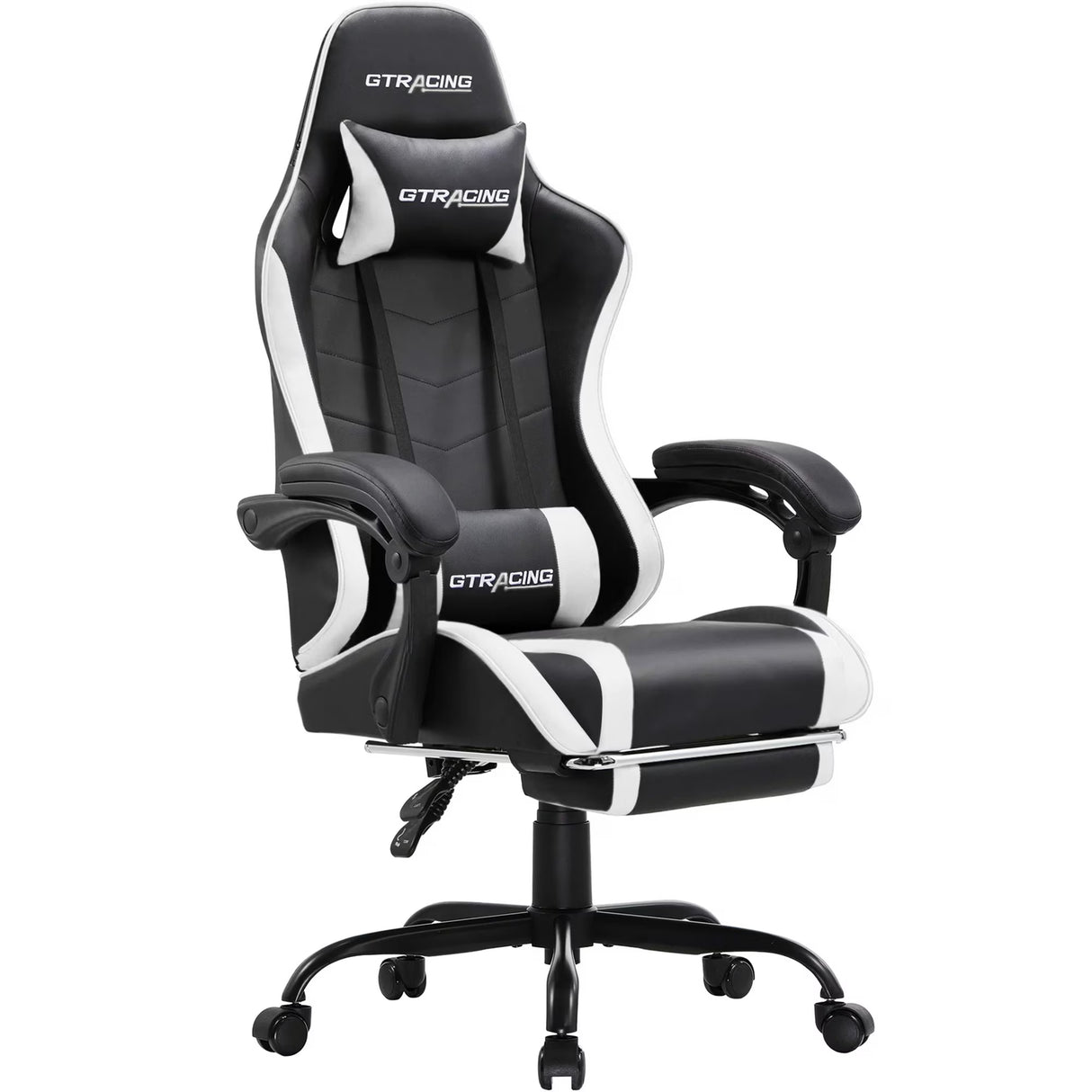 GTRACING Ergonomic GTWD-200 Gaming and Office Chair with Adjustable Pillows and Footrest, White