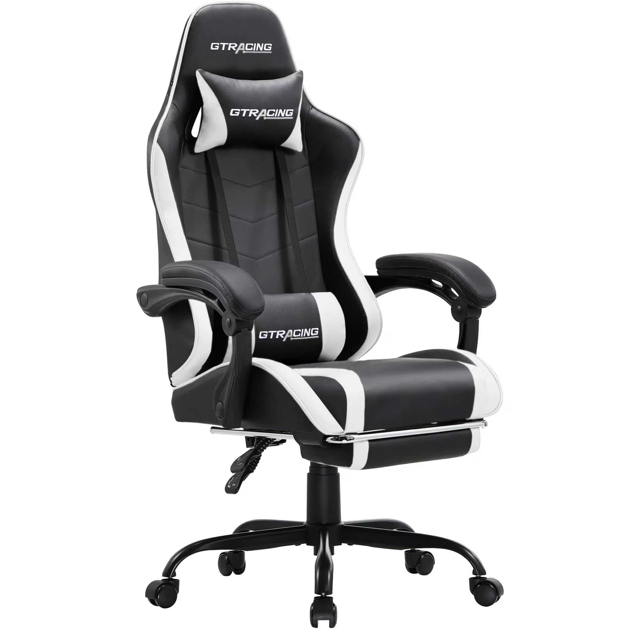 GTRACING Ergonomic GTWD-200 Gaming and Office Chair with Adjustable Pillows and Footrest, White