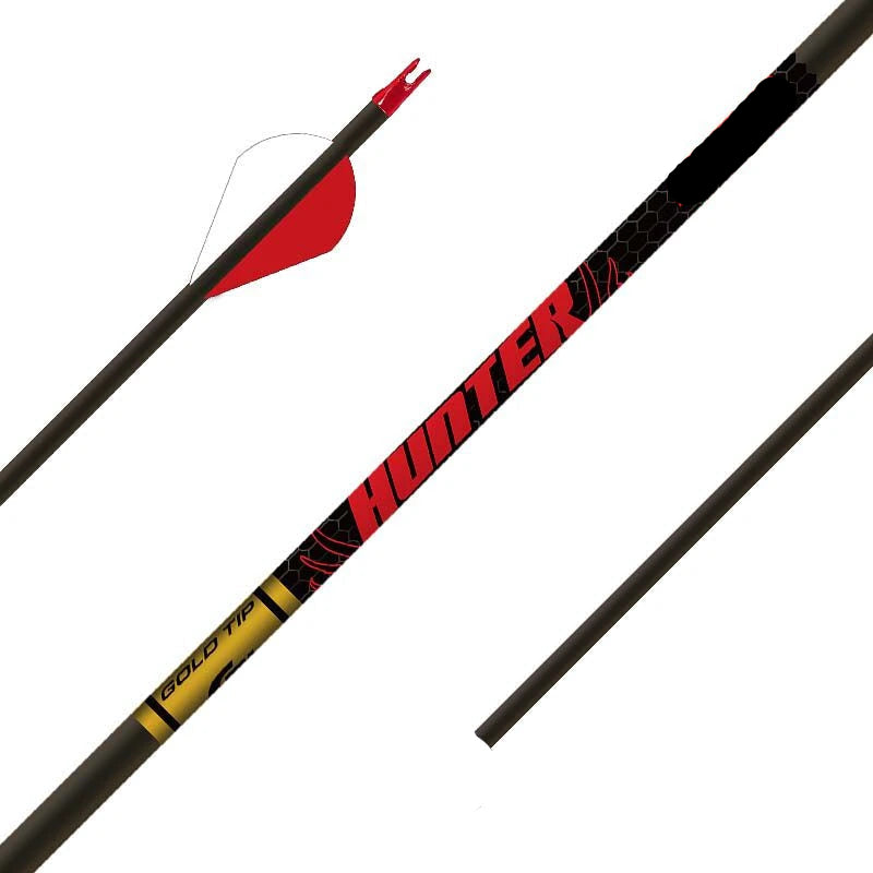 Gold Tip Hunter 340 Spine Shafts 2″ Raptor Vanes (Qty. 6) Red/White Fletchings