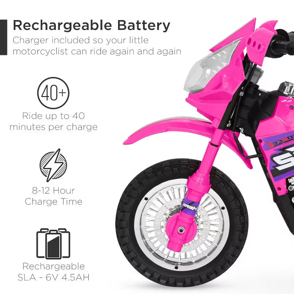 Best Choice Products 6V Kids Electric Battery Powered Ride On Motorcycle w/ Training Wheels, Lights, Music - Hot Pink