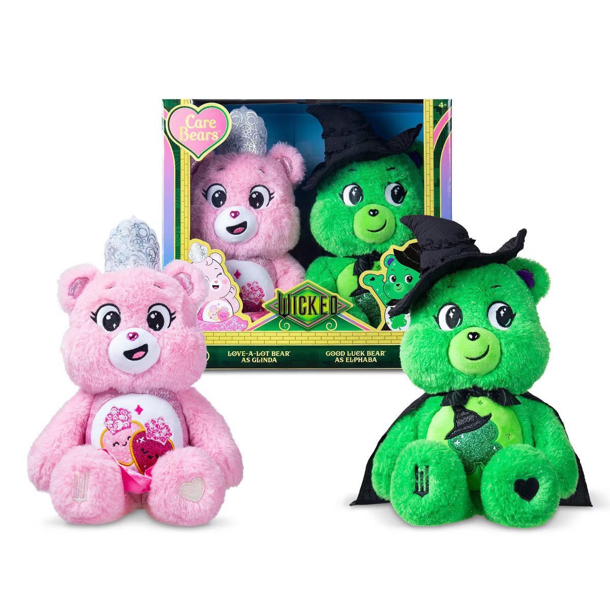 Care Bears x Wicked 2pk Love-a-Lot Bear as Glinda & Good Luck Bear as Elphaba