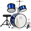 Best Choice Products Kids 3-Piece Beginner Drum Set with Sticks, Cushioned Stool and Drum Pedal - Blue