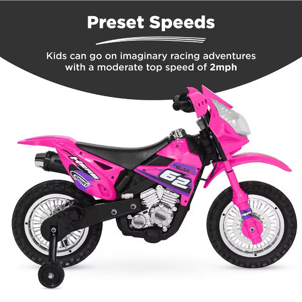 Best Choice Products 6V Kids Electric Battery Powered Ride On Motorcycle w/ Training Wheels, Lights, Music - Hot Pink