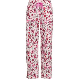 Lands' End Women's Flannel Wide Leg Sleep Pants - Large - Pink/Red Festive Critters