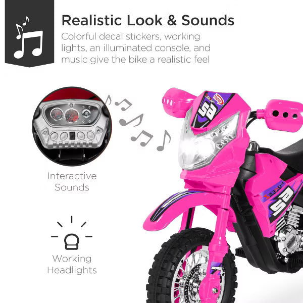 Best Choice Products 6V Kids Electric Battery Powered Ride On Motorcycle w/ Training Wheels, Lights, Music - Hot Pink