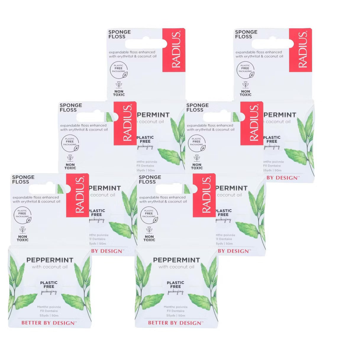Radius Peppermint with Coconut Oil Sponge Floss - Case of 6/55 yd