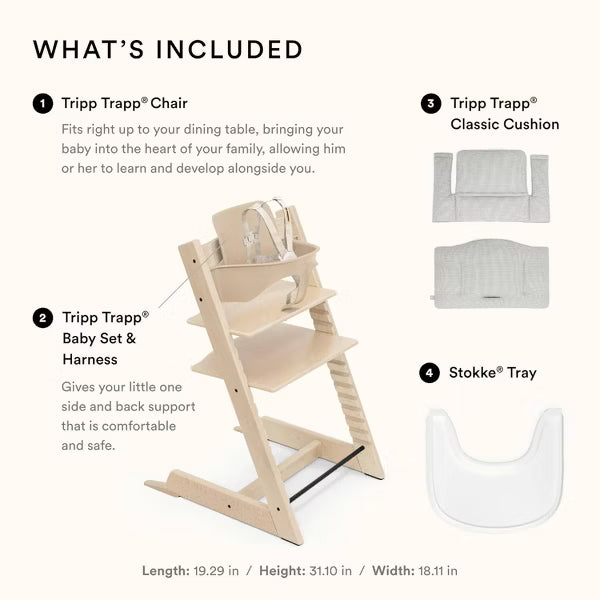 Stokke Tripp Trapp Highchair 2 with Adjustable Baby Set, Cushion, and Removable Tray