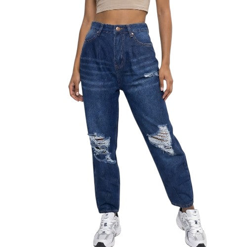 Denim Blvd Los Angeles Distressed Mom Jeans, Dark Wash Blue NWT-Sz 9