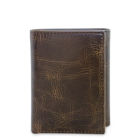 Men's George Bison Leather Trifold with Wing Wallet - River Tan