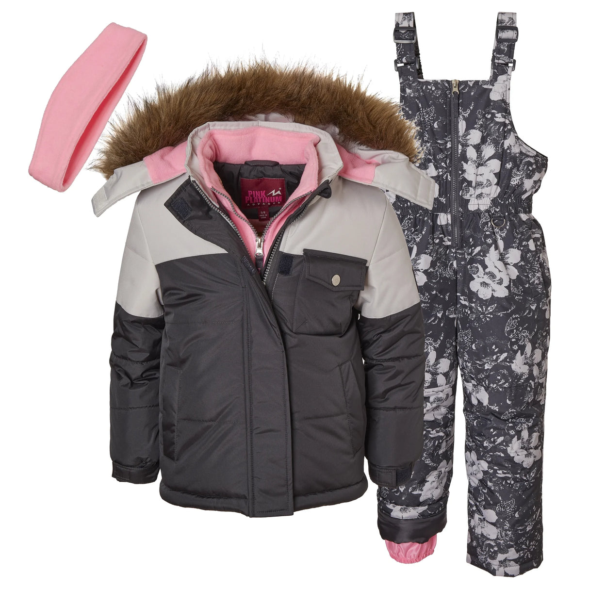 Pink Platinum Girl’s Distress Floral Printed Snowsuit & Matching Jacket Size: 2T