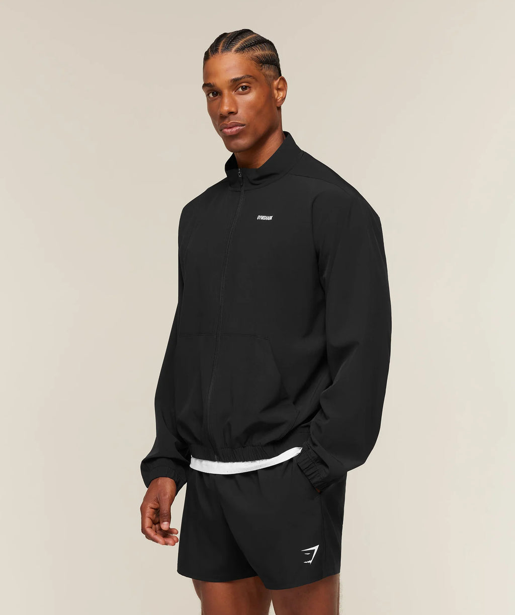 *GYMSHARK -Train Track Jacket, Black, Mens' Size Large